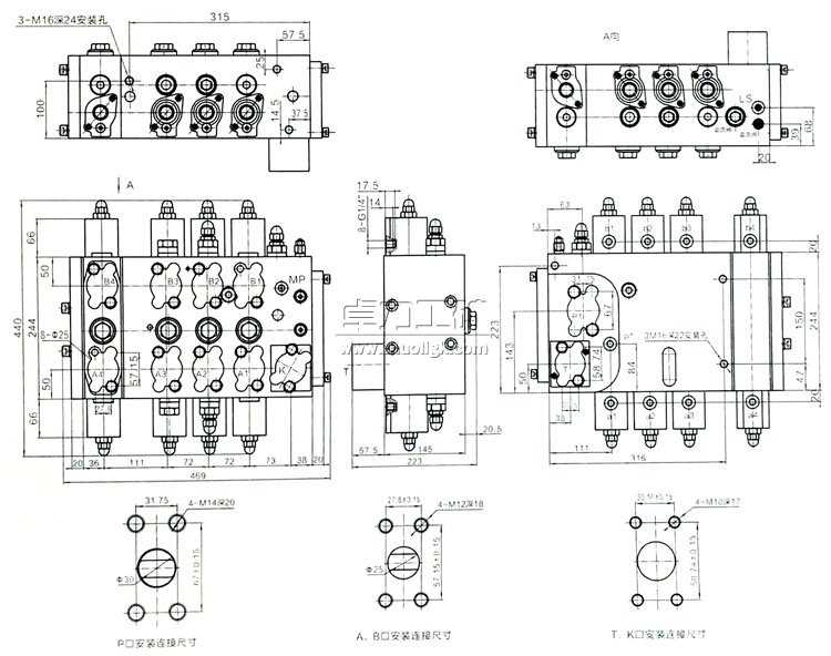 LT-M7-1577全負(fù)載敏感多路換向閥外形及連接尺寸
